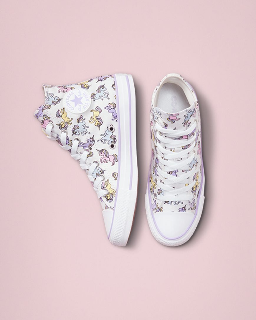 Tenisi Inalti Baieti Converse Chuck Taylor All Star Unicorns Albi Gri Violet | RO POWZ13860